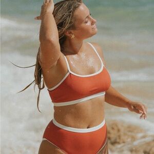 Vibrant Orange Bikini Set with White Trim